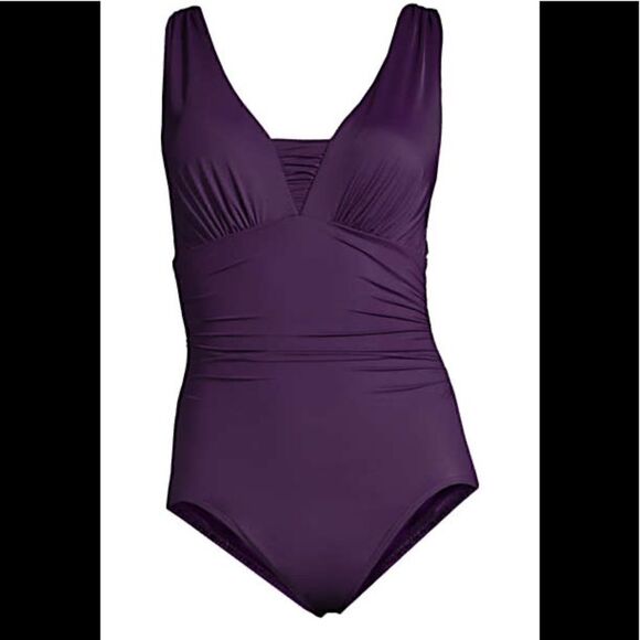 Land’s End Plus Standard Grecian Slenderize one piece soft cup Berry Various - Picture 1 of 4